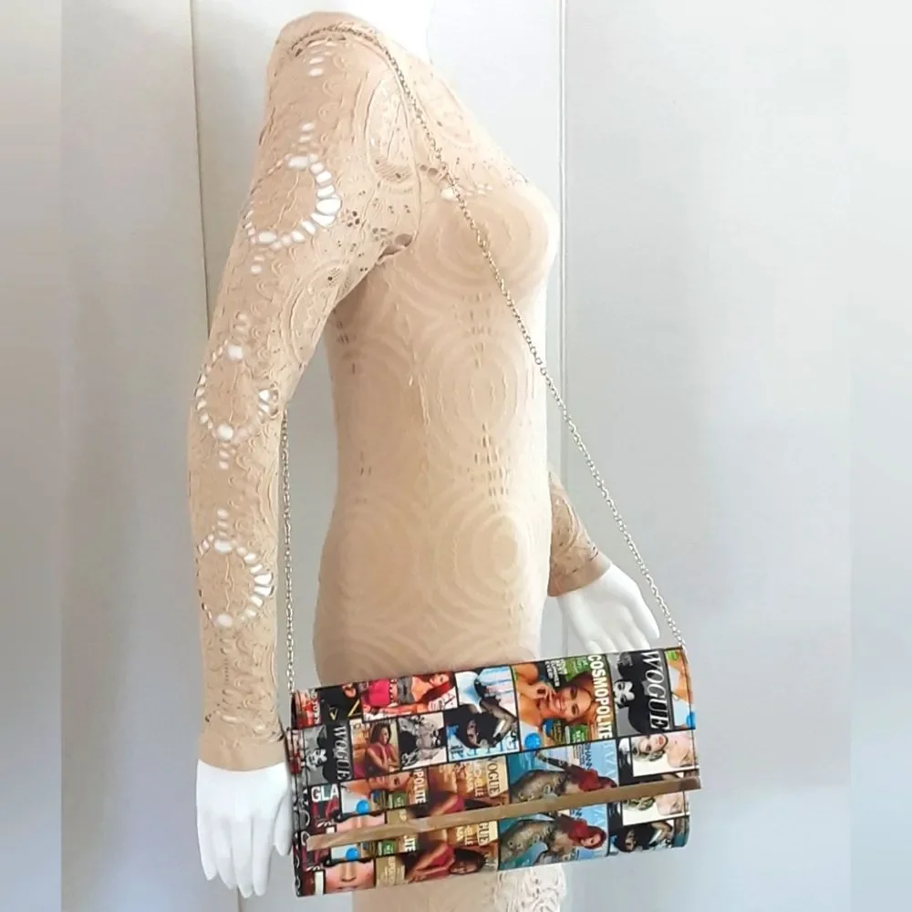 Celebrity High Fashion Magazine Cover Vinyl Envelope Clutch Crossbody - …